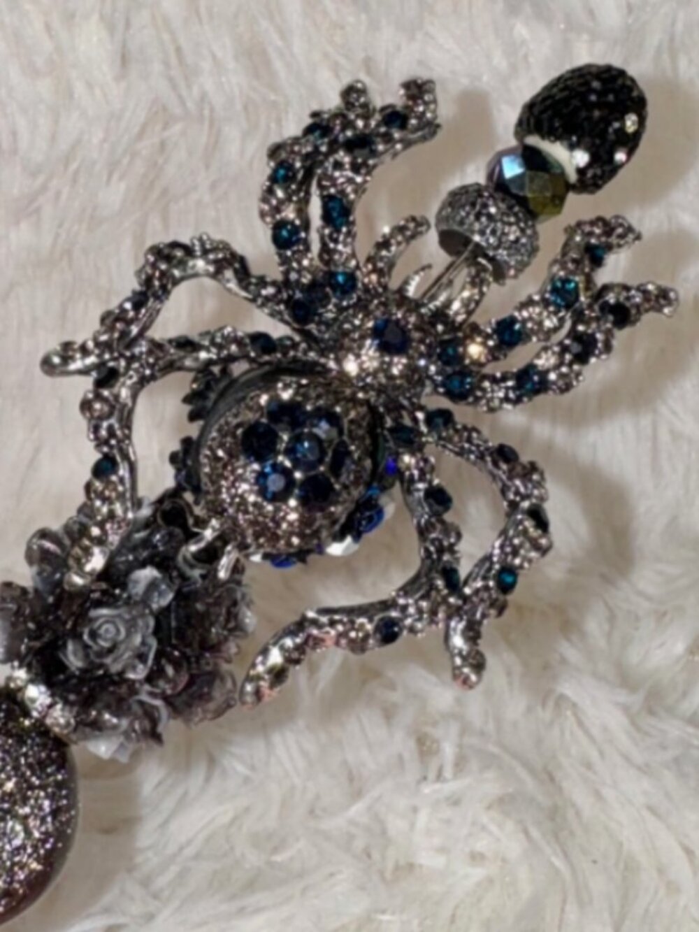 Lux Goth Beaded Spider Gem Pen Blue Black Silver Glittery Pen